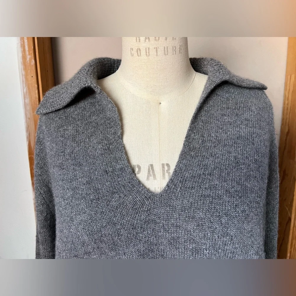 $425 Jenni Kayne Frances Polo Cashmere Sweater in Thunder - Size L - Picture 5 of 10